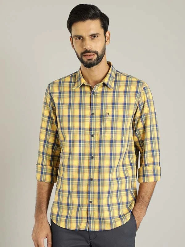 Indian Terrain Men Checkered Yellow Shirt